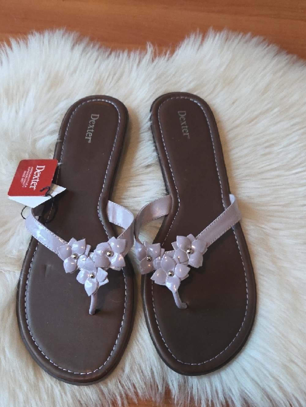 NEW Dexter Women's Brown and Purple Floral Thong Sandals Flip Flops Sz 11